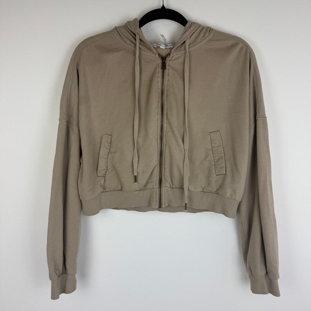 Young Fabulous & Broke Womens Full-Zip Fleece Beige Hooded Sweatshirt Medium